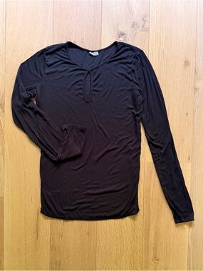 Free People Black Long Sleeve Keyhole Top Size Large Stretch Knit